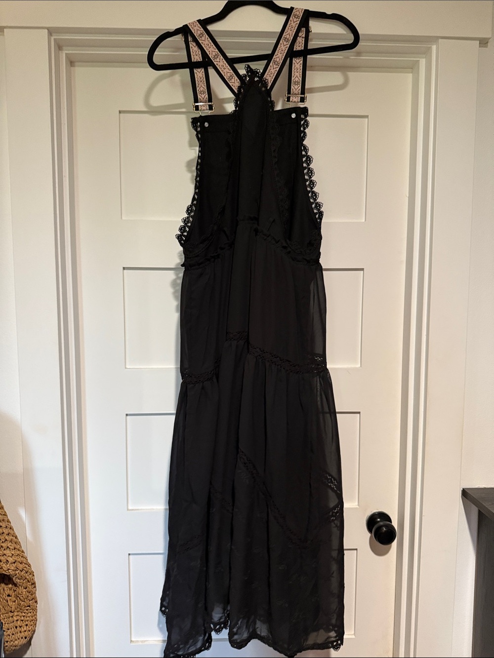 Amazon Black Lace Trim Maxi Overall Dress with Embroidered Straps - Picture 4 of 4